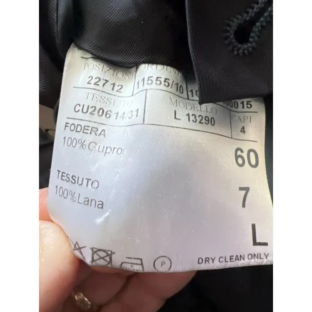 Canali Made In Italy 100% Wool Black Double Breasted Notch Lapel Suit Jacket L